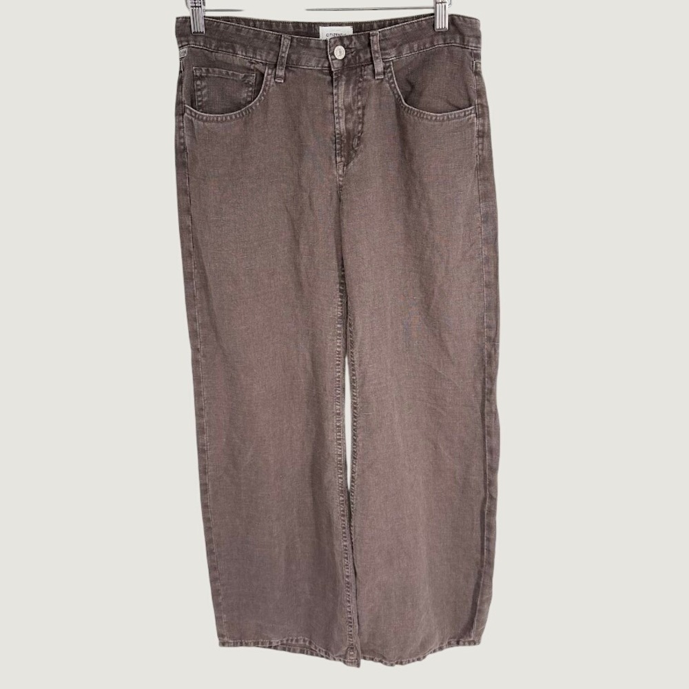 Citizens of Humanity Nora Linen Trouser Wide Leg Jean 27x29 Brown Relaxed Earthy